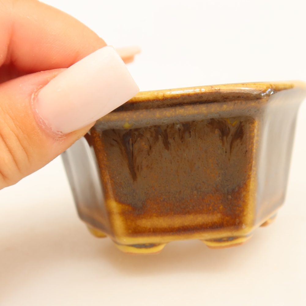 Vaso da bonsai in ceramica 7,5 x 7 x 4 cm, colore marrone-giallo