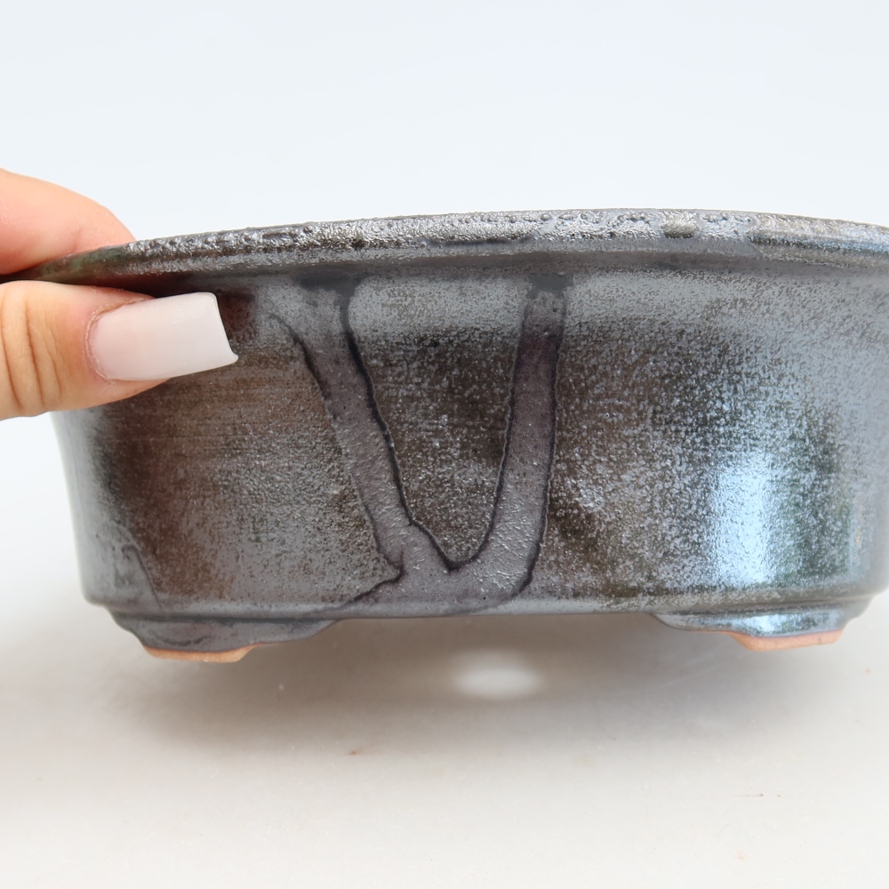 Vaso da bonsai in ceramica 19,5 x 15,5 x 6,5 cm, colore verde metallizzato