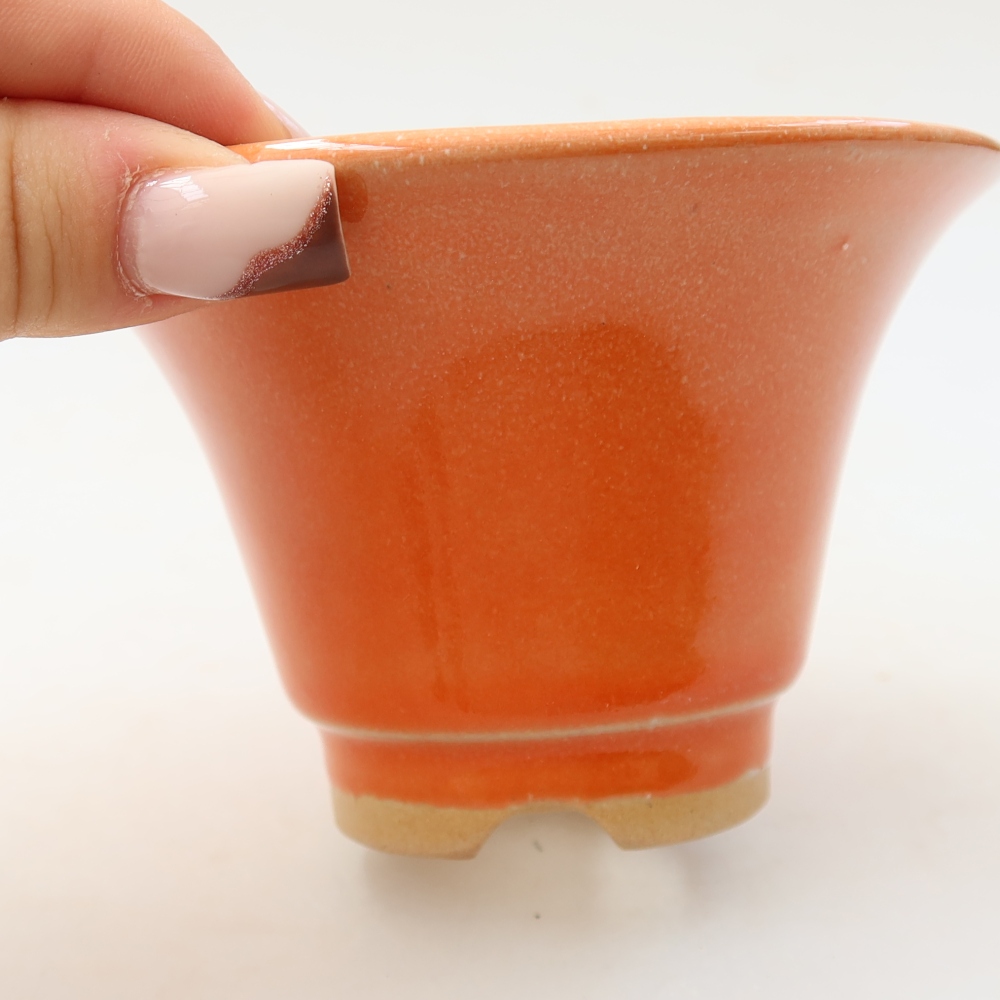 Vaso da bonsai in ceramica 10,5 x 10,5 x 7 cm, colore arancione