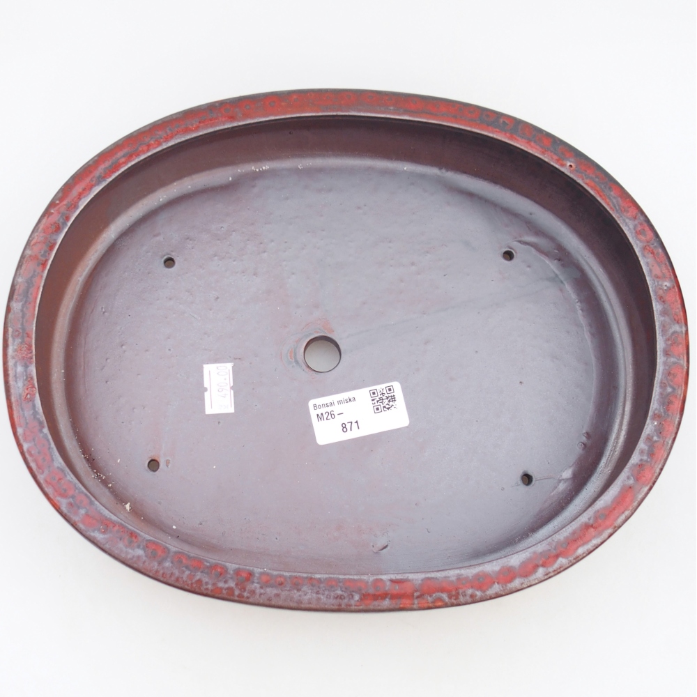 Ciotola per bonsai in ceramica 26,5 x 21 x 5 cm, colore rosso