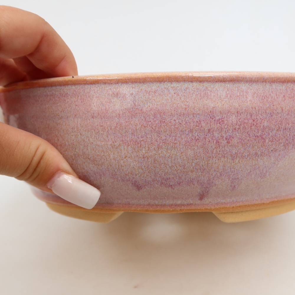 Vaso da bonsai in ceramica 21,5 x 21,5 x 6,5 cm, colore rosa