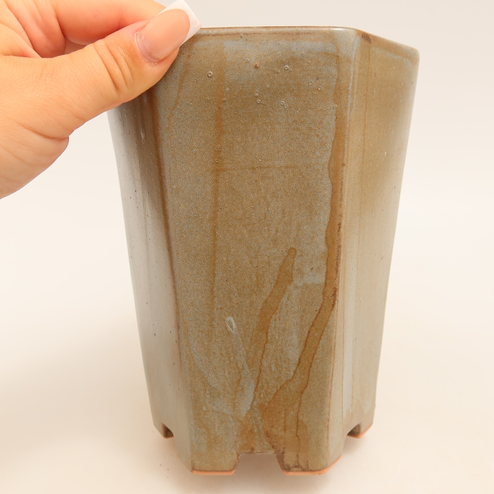 Vaso da bonsai in ceramica 13 x 12 x 17 cm, colore marrone-blu