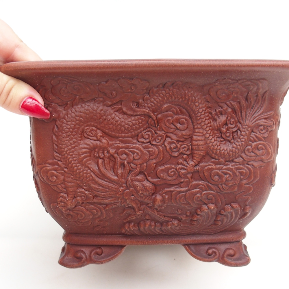 Ciotola per bonsai in ceramica 21 x 21 x 13,5 cm, marrone