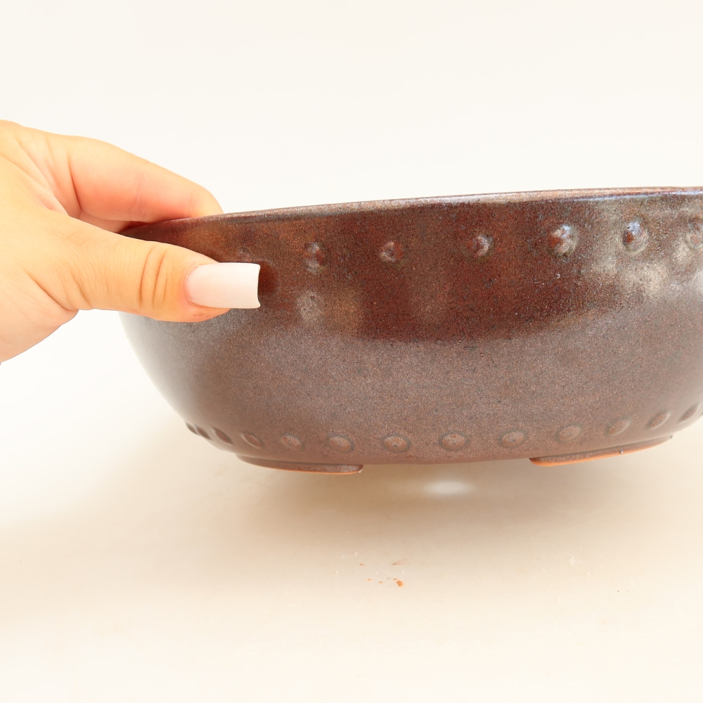 Vaso da bonsai in ceramica 24,5 x 24,5 x 7,5 cm, colore bordeaux