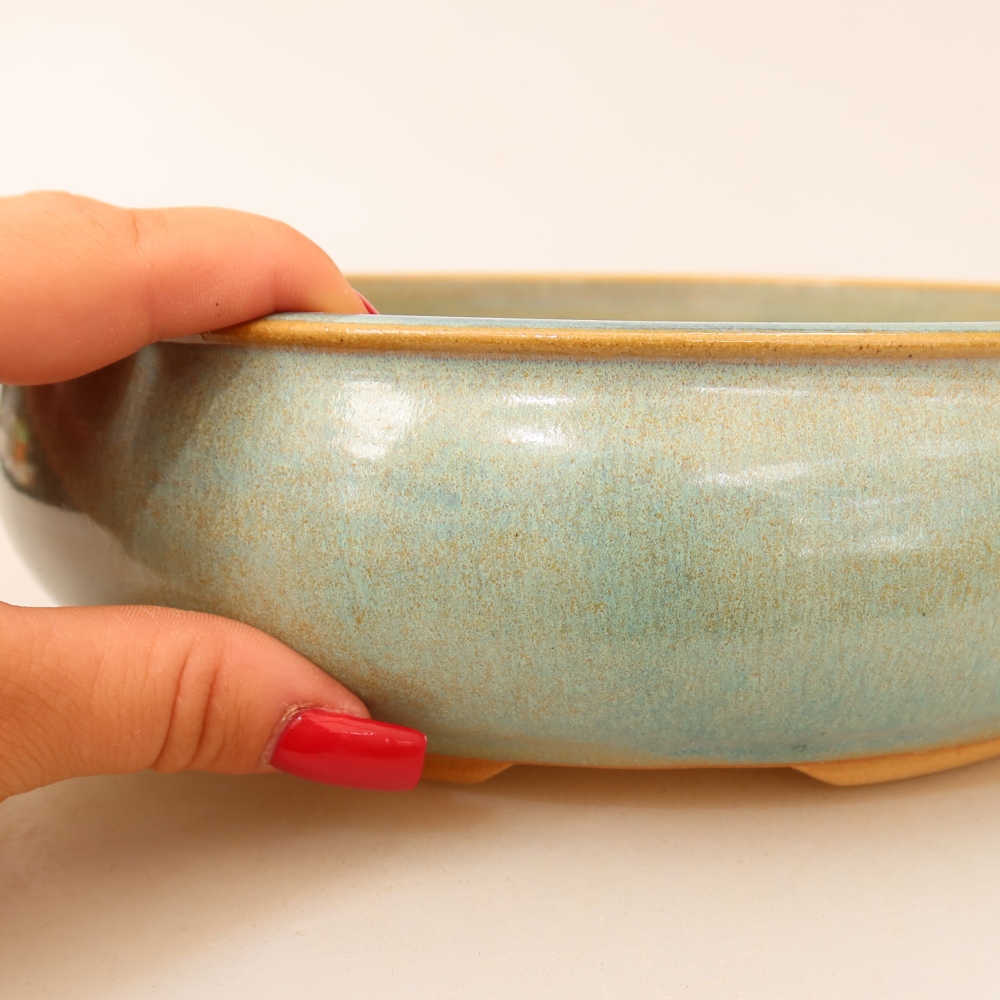Vaso da bonsai in ceramica 21,5 x 21,5 x 6,5 cm, colore verde