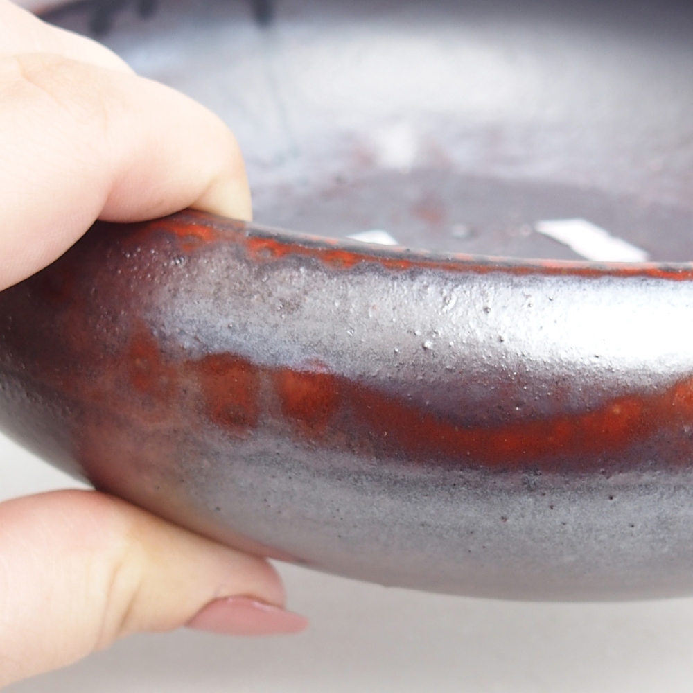 Ciotola bonsai in ceramica 21 x 21 x 6,5 cm, colore nero rosso