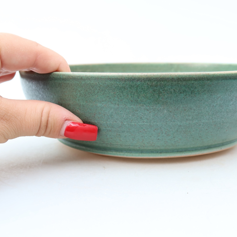 Vaso da bonsai in ceramica 19,5 x 19,5 x 5,5 cm, colore verde