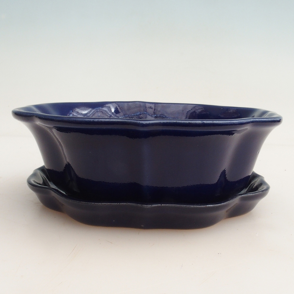 Ciotola bonsai + piattino H06 - 14,5 x 14,5 x 5 cm - blu