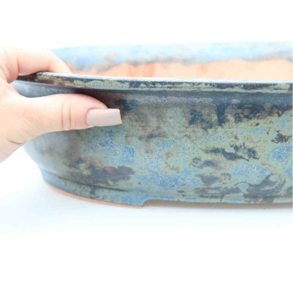 Vaso per bonsai in ceramica 36 x 28 x 8,5 cm, colore marrone-blu
