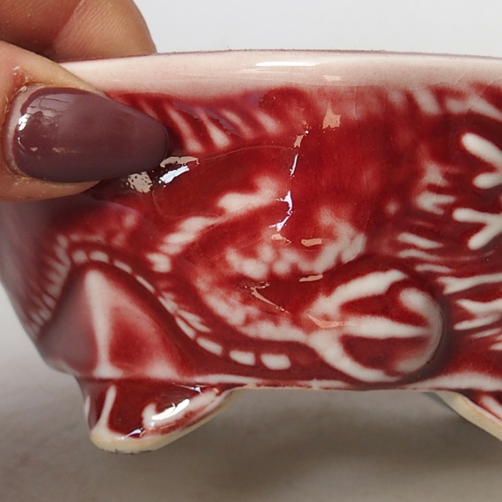 Ciotola per bonsai in ceramica 11 x 10 x 5 cm, colore rosso