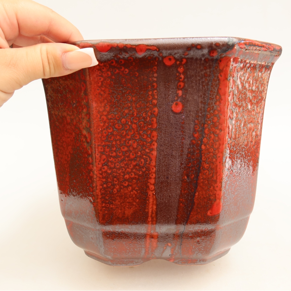 Vaso da bonsai in ceramica 17,5 x 17,5 x 15,5 cm, colore rosso
