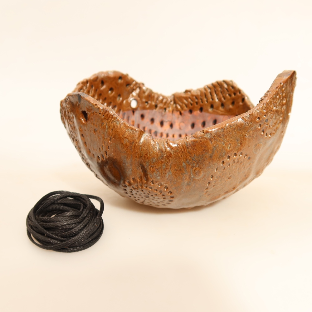 Conchiglia in ceramica per Kokedama 12,5 x 12 x 7,5 cm, colore marrone