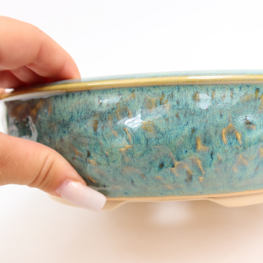 Vaso da bonsai in ceramica 23 x 23 x 6,5 cm, colore verde