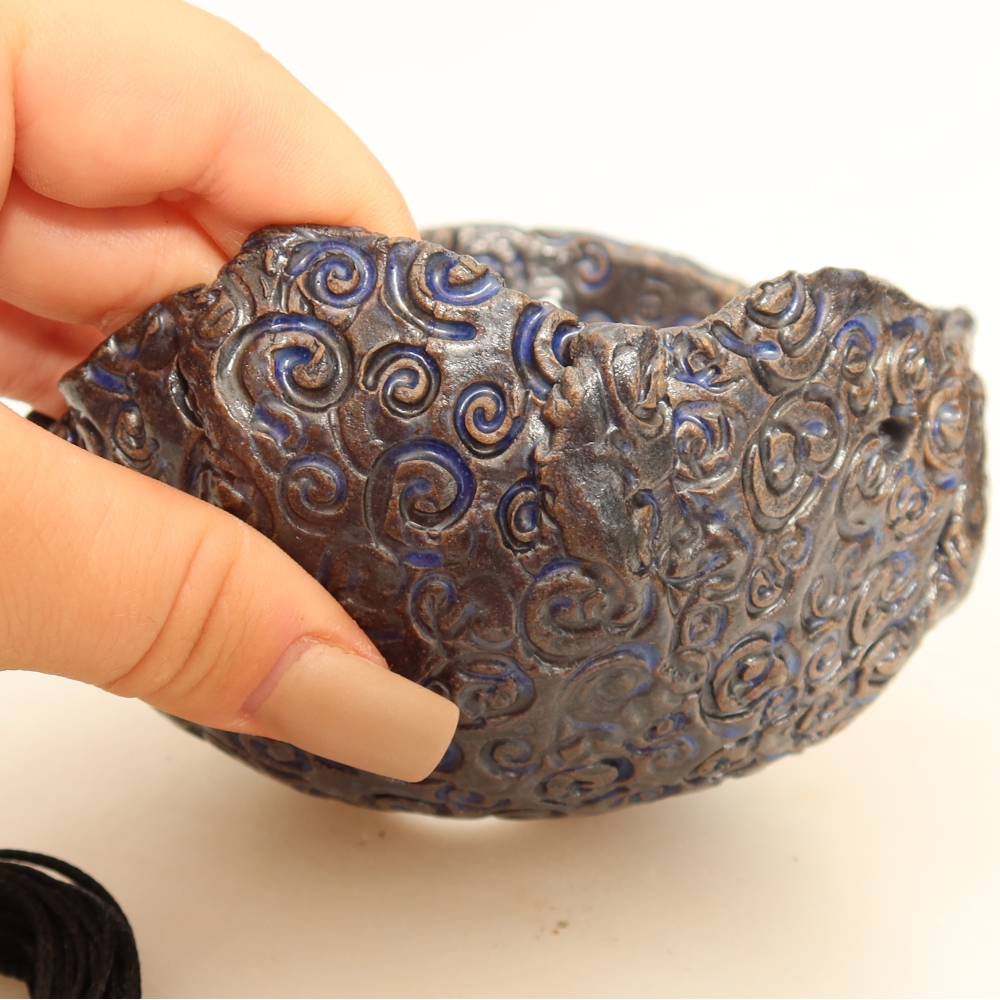 Contenitore in ceramica per Kokedama 12 x 11 x 7,5 cm, colore blu