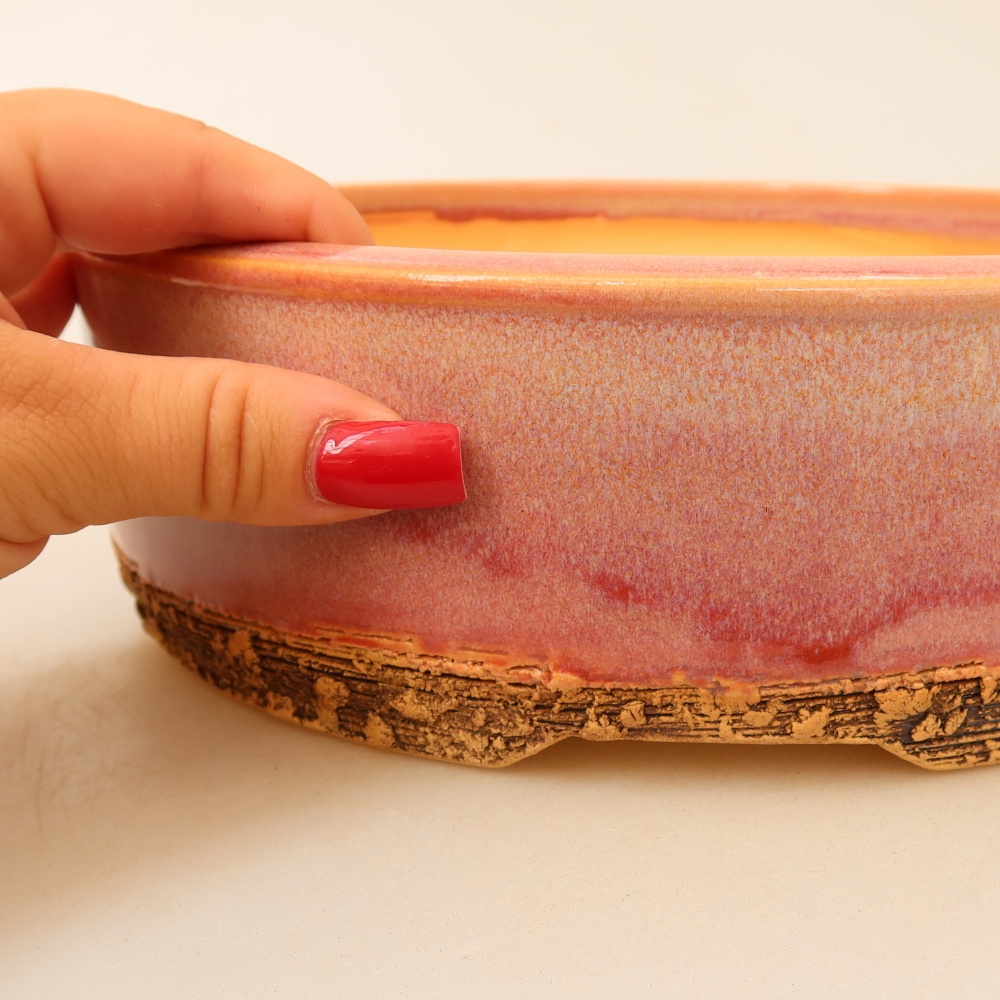 Vaso da bonsai in ceramica 23,5 x 23,5 x 7 cm, colore rosa