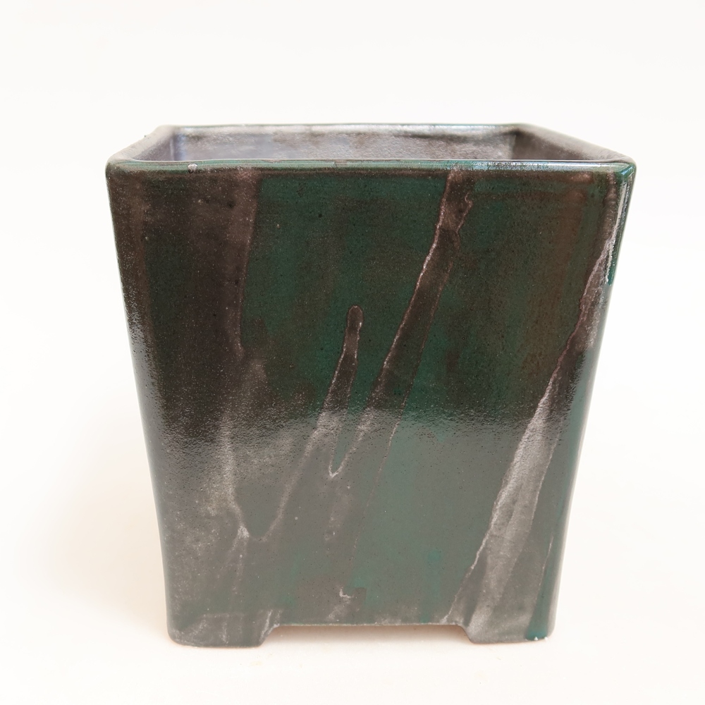 Vaso da bonsai in ceramica 13 x 13 x 13,5 cm, colore verde metallizzato