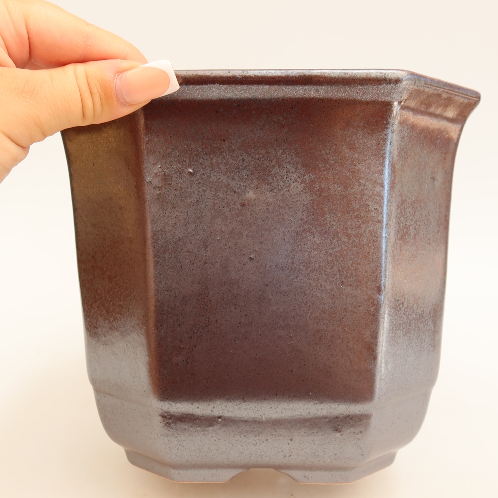 Vaso da bonsai in ceramica 17,5 x 17,5 x 15,5 cm, colore metallizzato