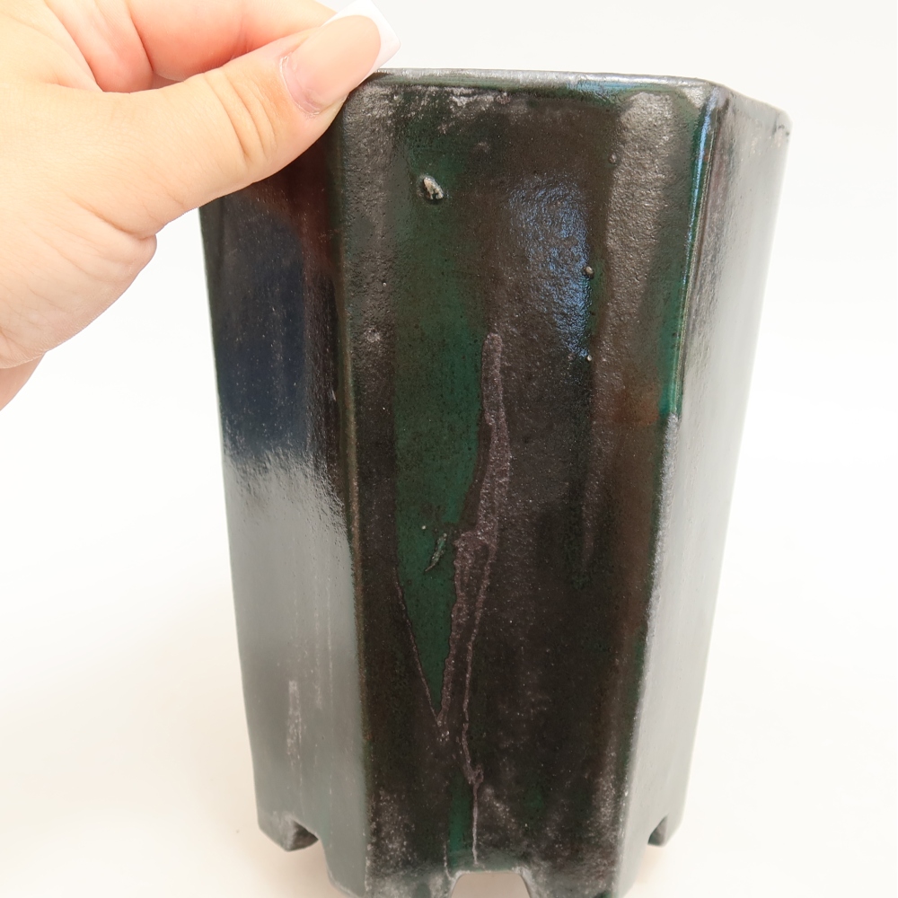 Vaso da bonsai in ceramica 13 x 12 x 17 cm, colore verde metallizzato
