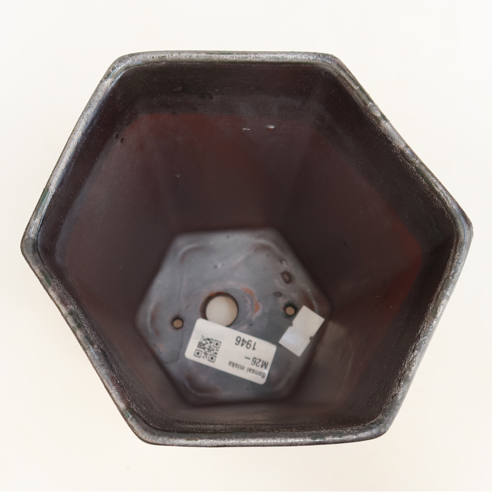 Vaso da bonsai in ceramica 13 x 12 x 17 cm, colore verde metallizzato