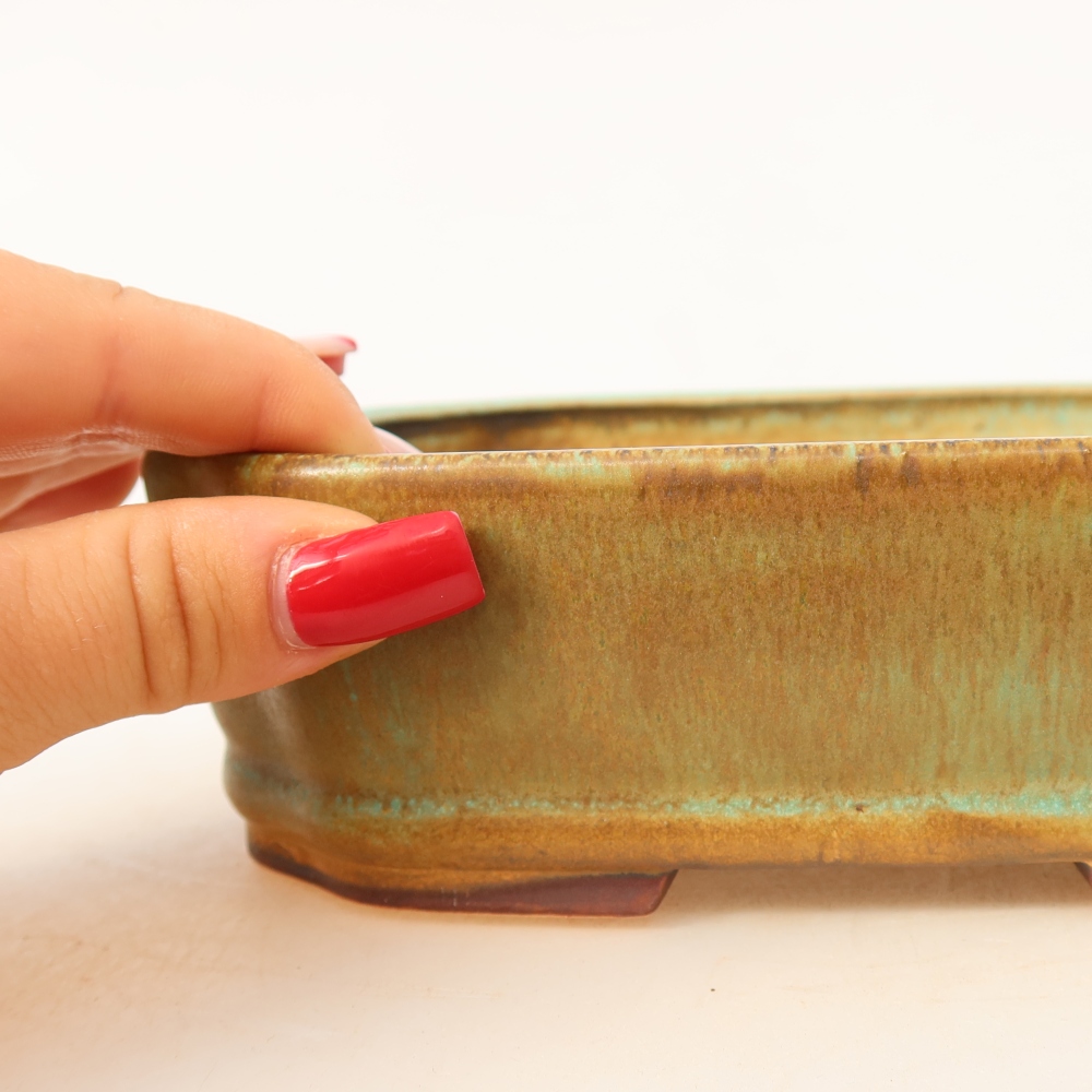 Ciotola per bonsai in ceramica 17,5 x 14,5 x 5 cm, verde