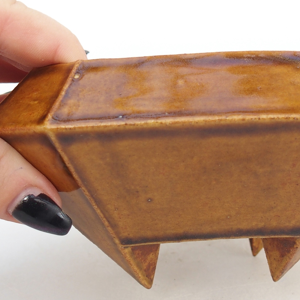 Ciotola per bonsai in ceramica 13,5 x 13,5 x 7,5 cm, marrone