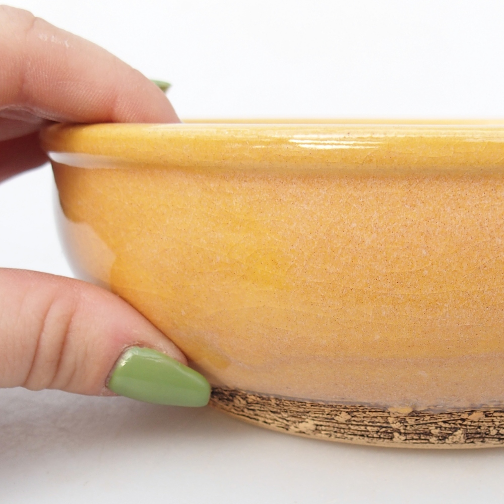 Ciotola per bonsai in ceramica 16,5 x 16,5 x 5,5 cm, colore marrone-giallo
