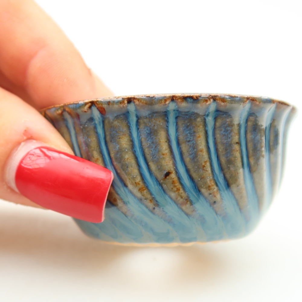 Vaso da bonsai in ceramica 5,5 x 5,5 x 3 cm, colore blu