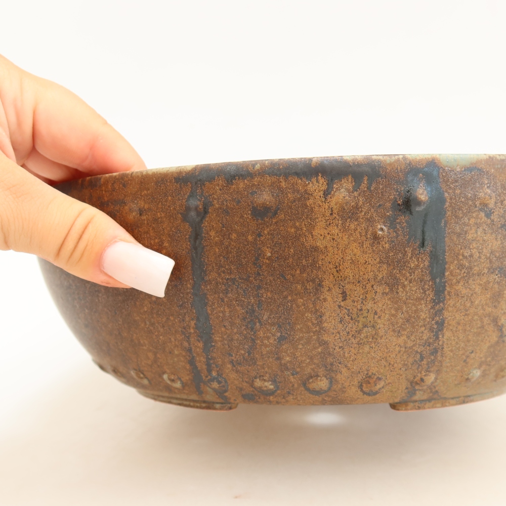 Vaso da bonsai in ceramica 24,5 x 24,5 x 7,5 cm, colore verde-marrone