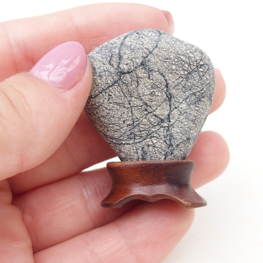 Suiseki - Pietra con DAI (base in legno)