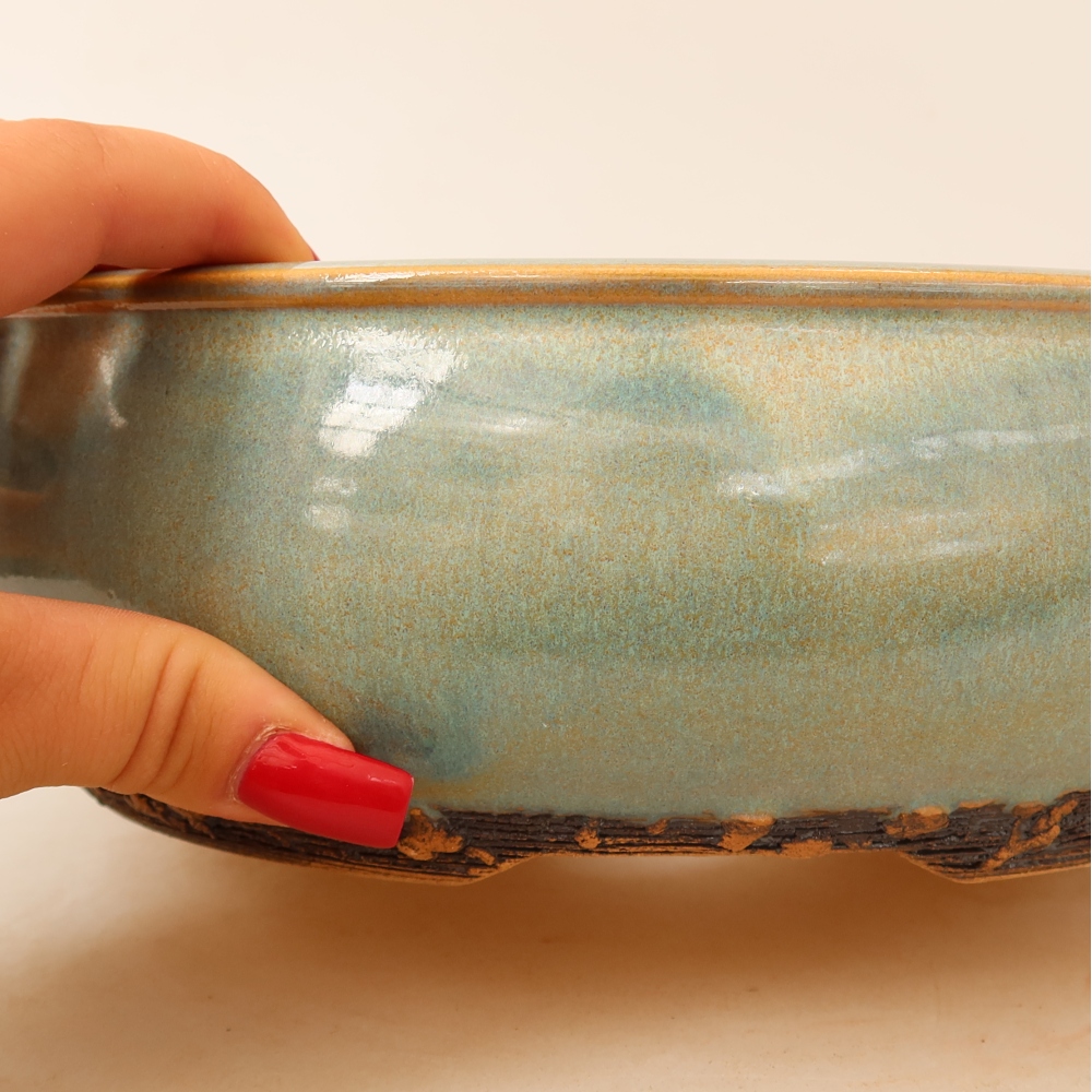 Vaso da bonsai in ceramica 23,5 x 23,5 x 7,5 cm, colore verde