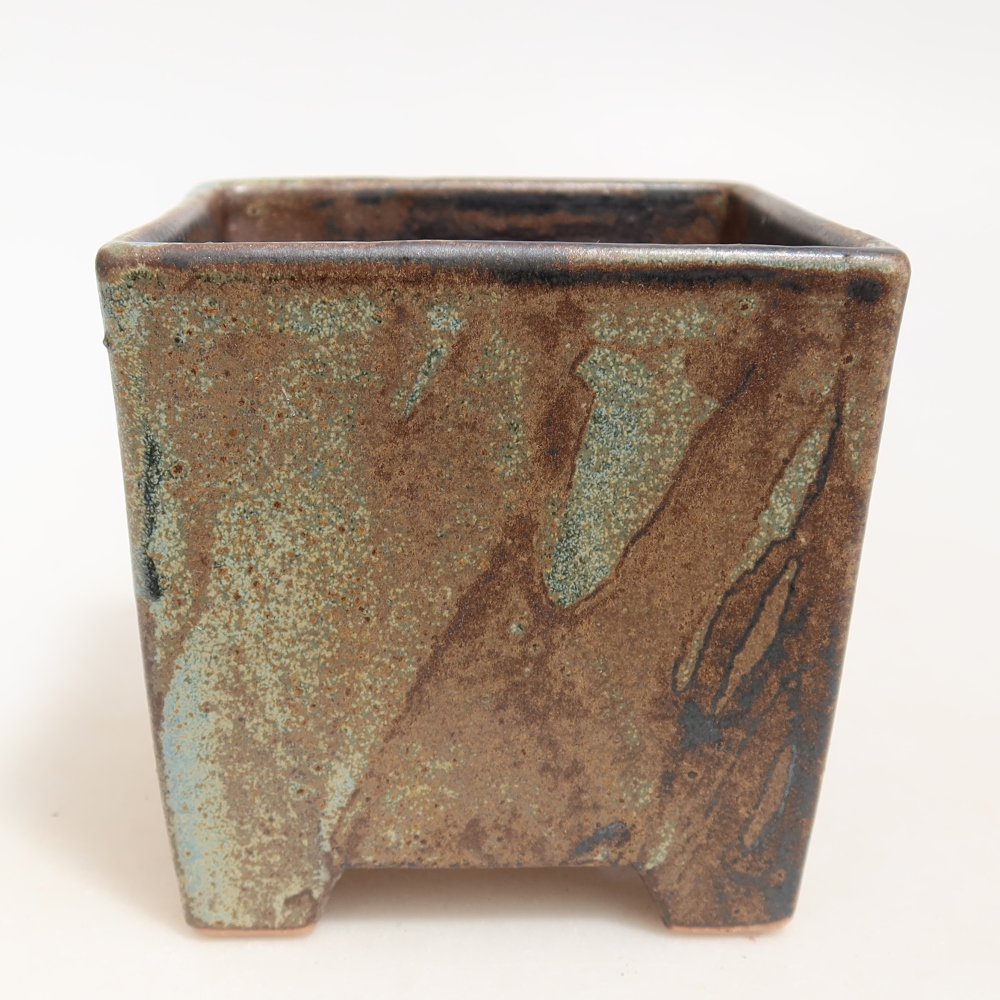 Vaso da bonsai in ceramica 9 x 9 x 8,5 cm, colore verde-marrone