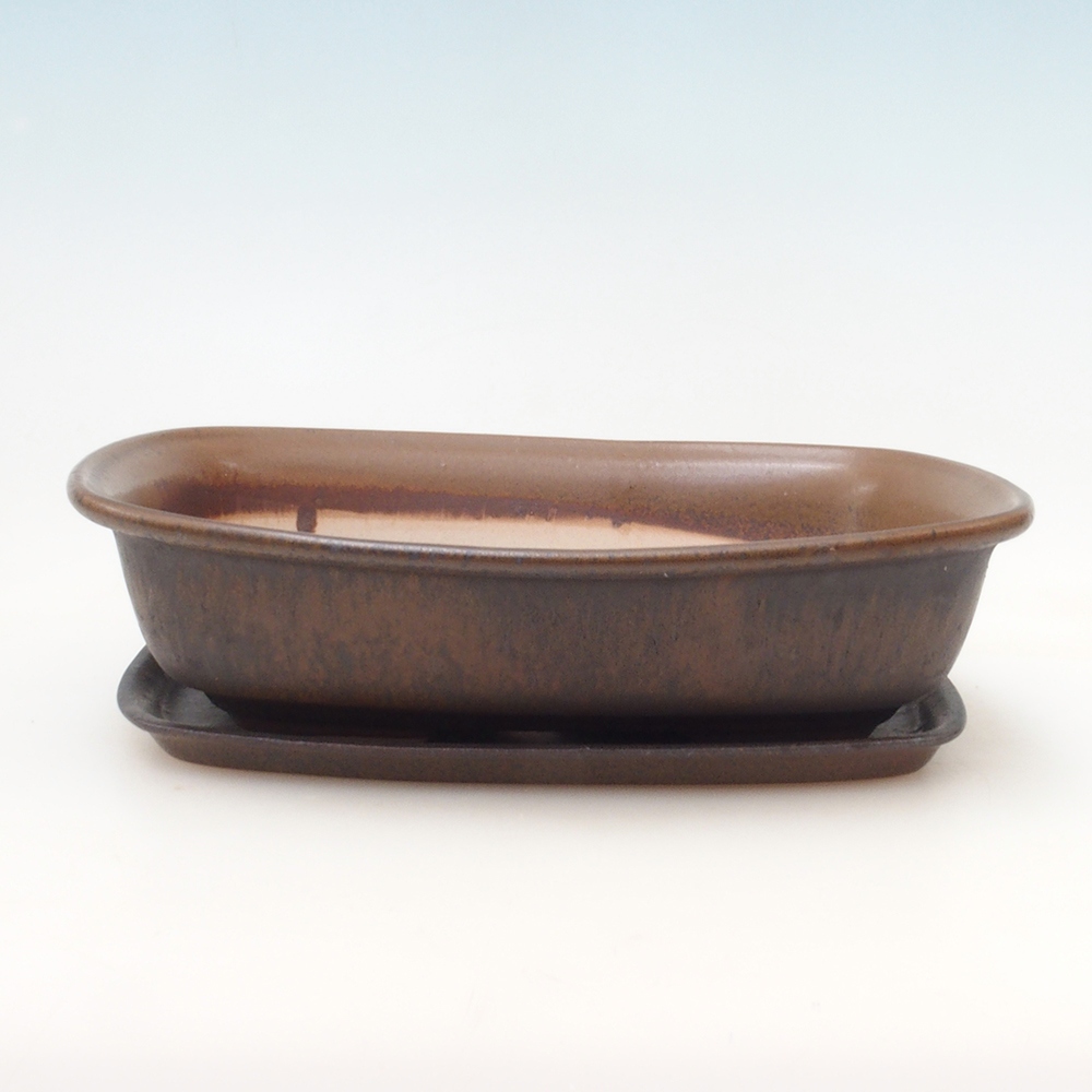 Ciotola bonsai + piattino H08 - 25 x 19,5 x 6 cm - marrone