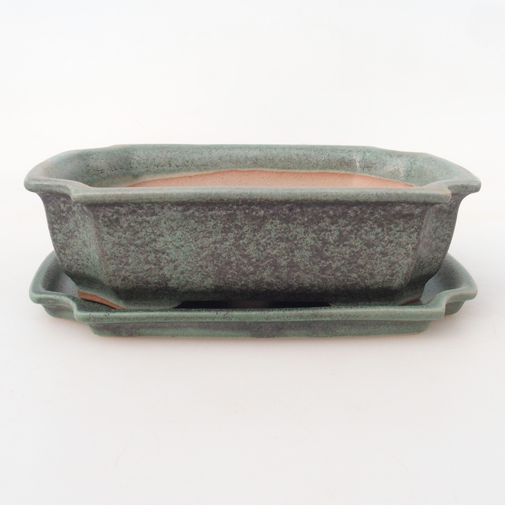 Ciotola bonsai + piattino H03 - 16,5 x 12 x 4,5 cm - verde