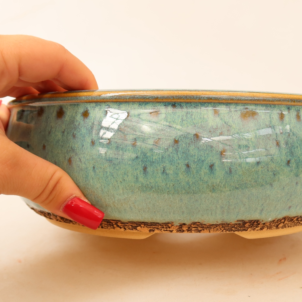 Vaso da bonsai in ceramica 24 x 24 x 7,5 cm, colore verde