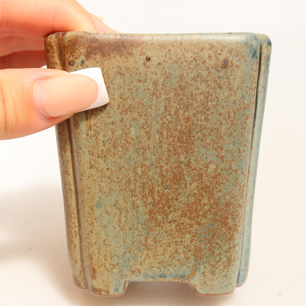 Vaso da bonsai in ceramica 7 x 7 x 8 cm, colore verde-marrone