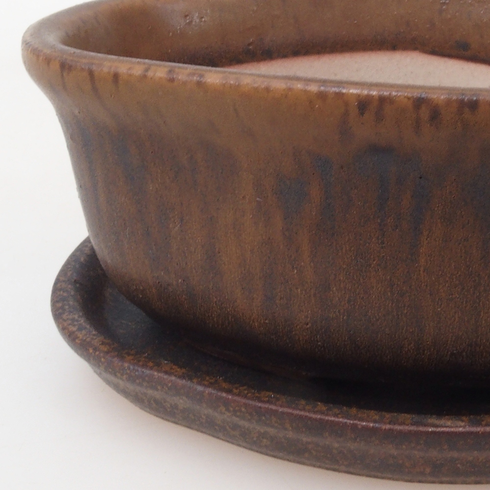 Ciotola bonsai + piattino H05 - 11 x 8 x 4 cm - marrone