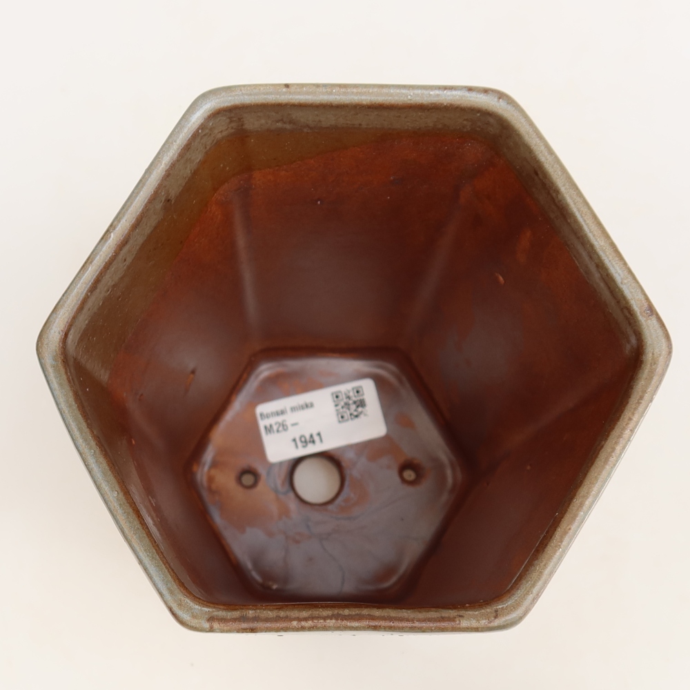 Vaso da bonsai in ceramica 13 x 12 x 17 cm, colore marrone-blu