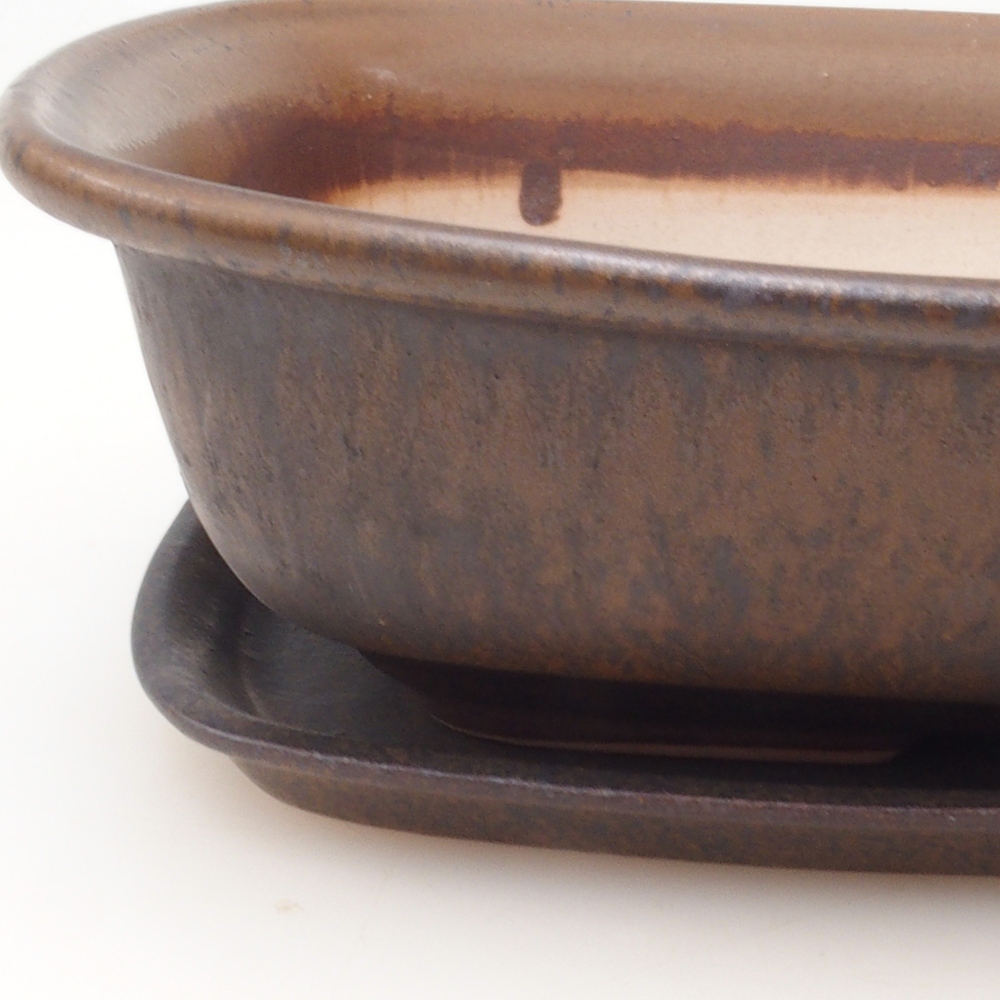 Ciotola bonsai + piattino H09 - 30 x 23 x 7,5 cm - marrone