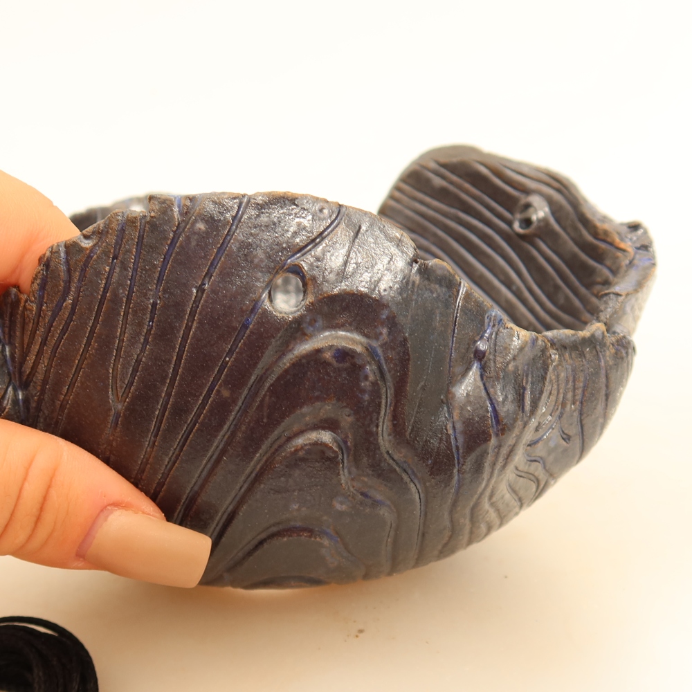 Contenitore in ceramica per Kokedama 14 x 12 x 8,5 cm, colore blu