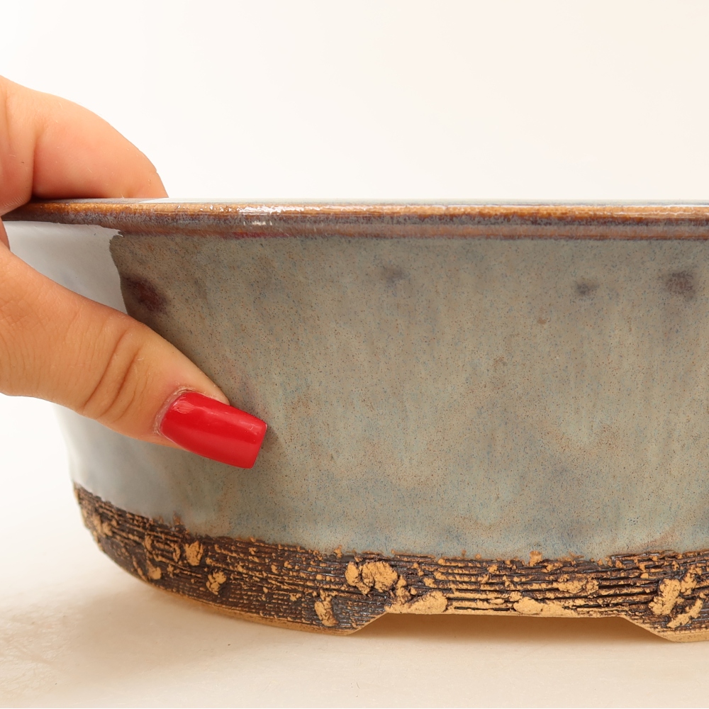 Vaso da bonsai in ceramica 31,5 x 31,5 x 9 cm, colore grigio
