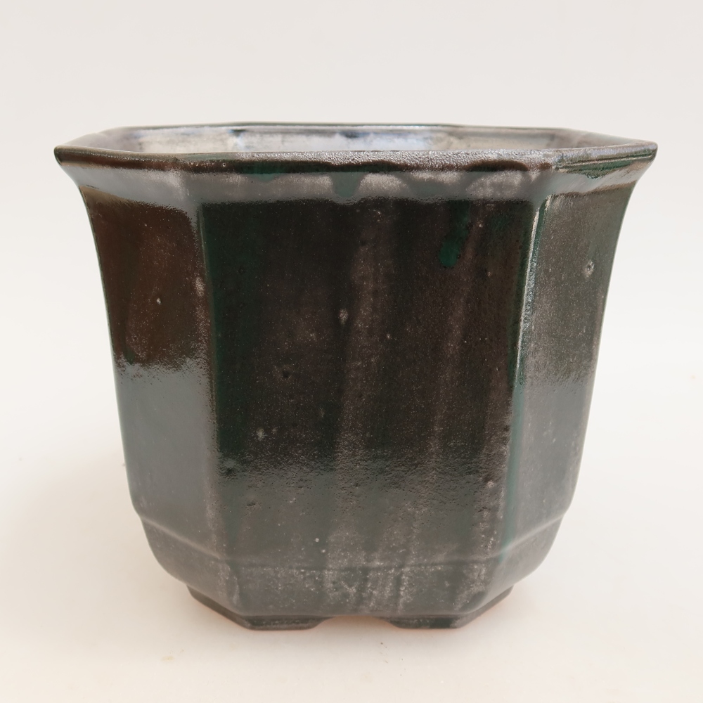 Vaso da bonsai in ceramica 17,5 x 17,5 x 15,5 cm, colore verde metallizzato