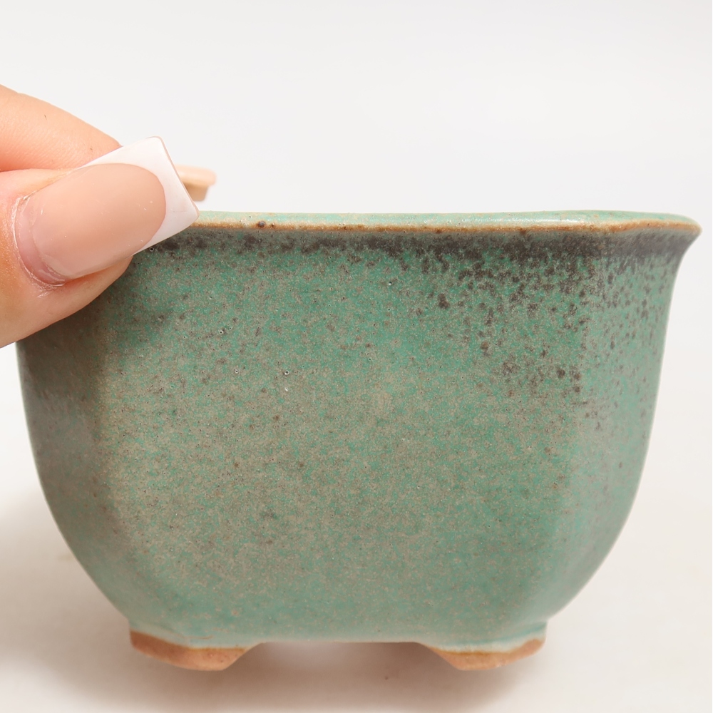 Vaso in ceramica per bonsai 10 x 10 x 6,5 cm, colore verde