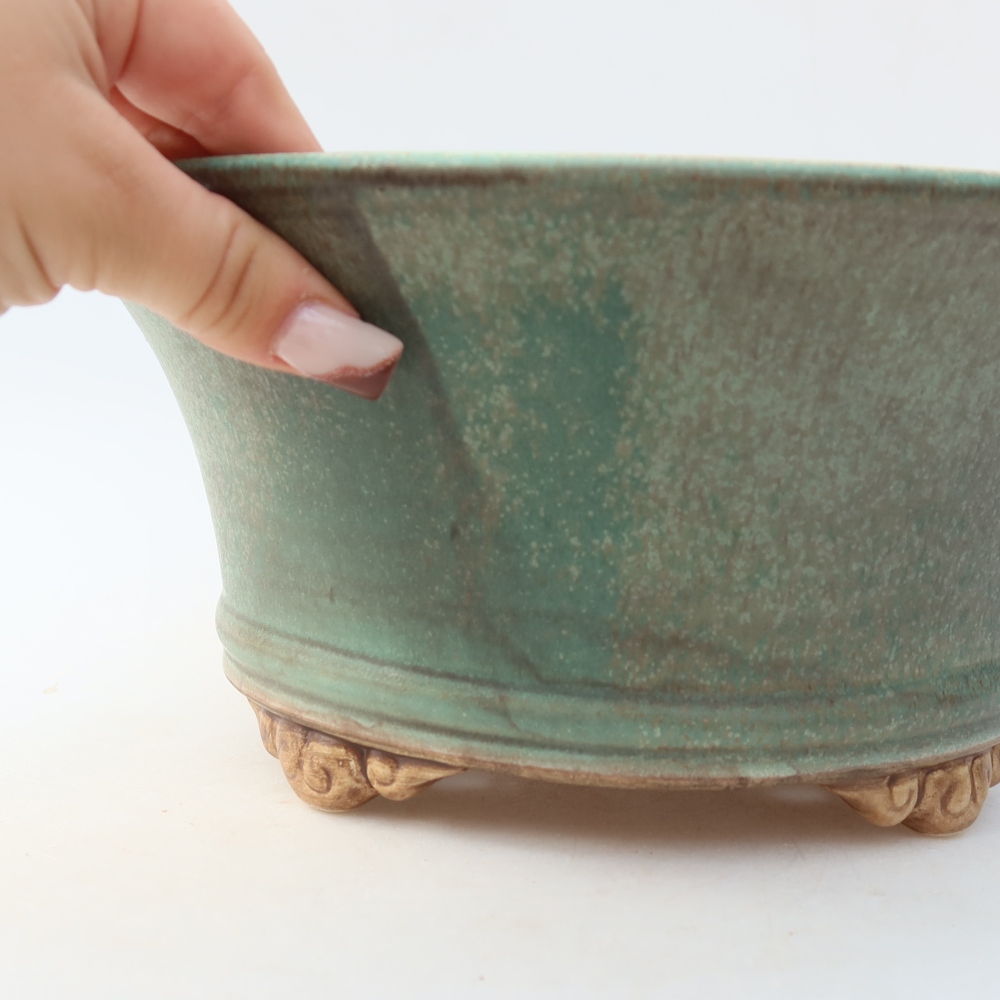 Vaso da bonsai in ceramica 24,5 x 24,5 x 11,5 cm, colore verde