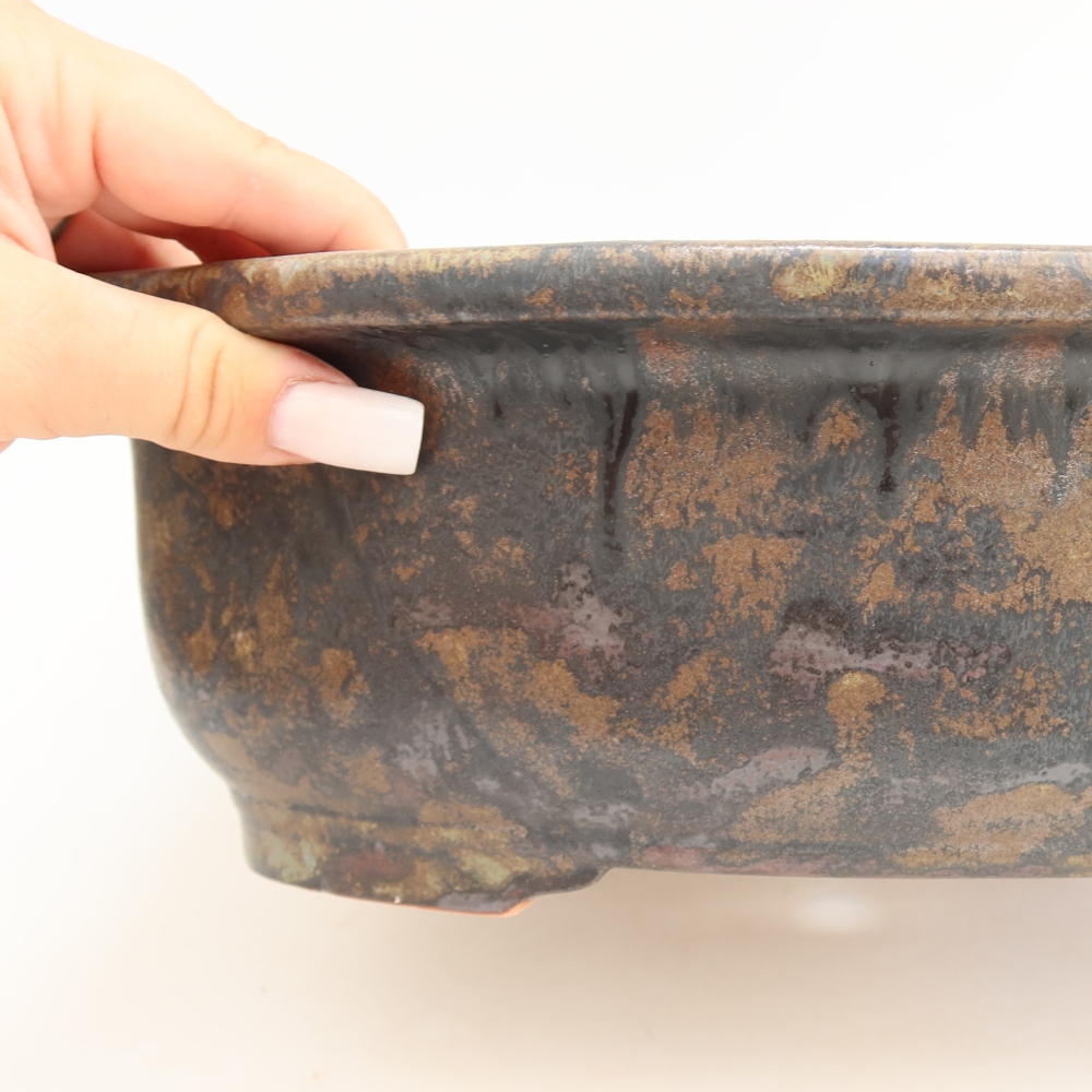 Vaso da bonsai in ceramica 30,5 x 25,5 x 10,5 cm, colore marrone-blu