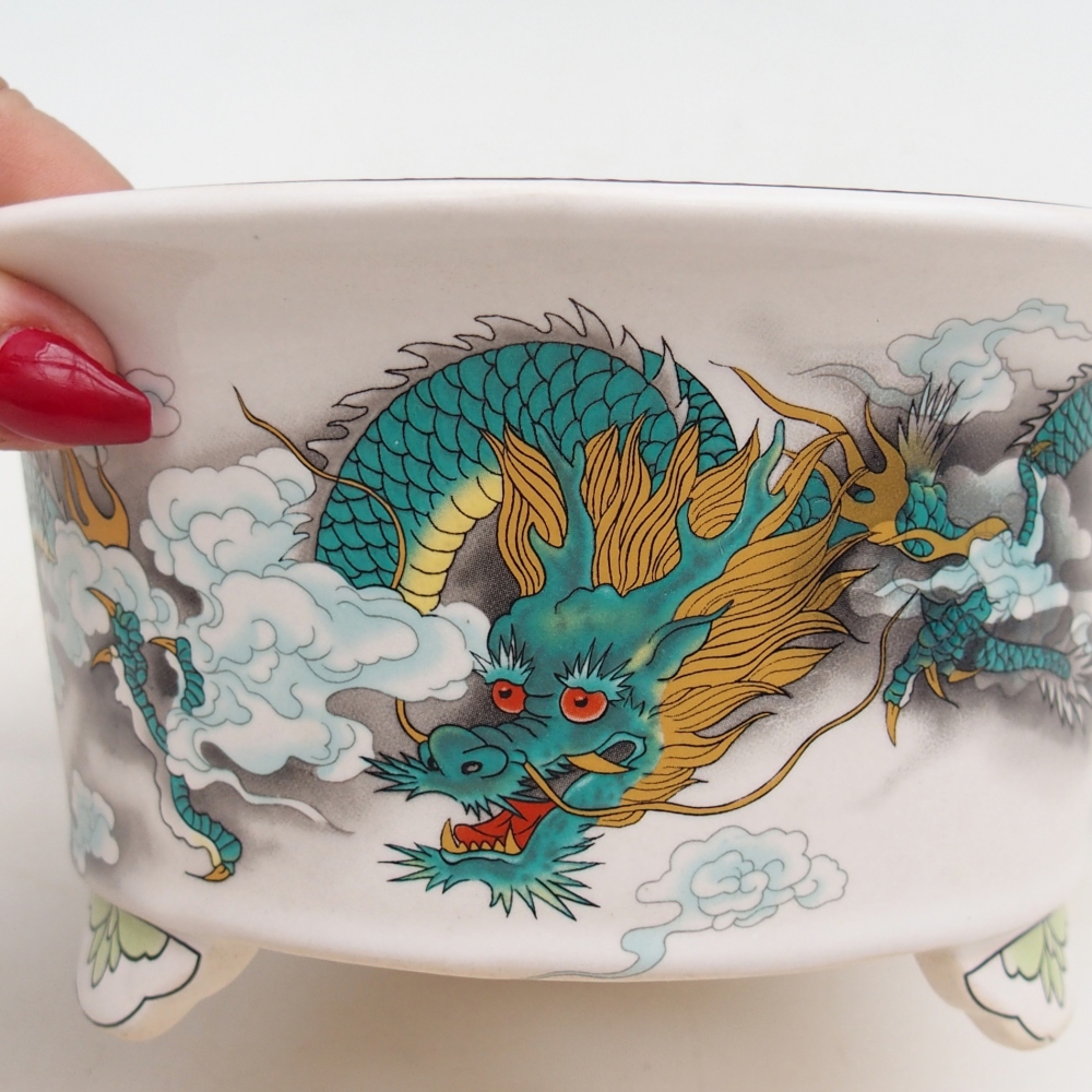 Ciotola bonsai in ceramica 17 x 17 x 9 cm, colore verde-bianco