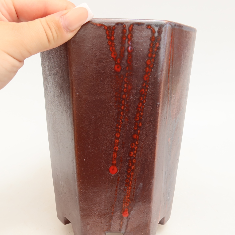 Vaso da bonsai in ceramica 13 x 12 x 17 cm, colore rosso metallizzato