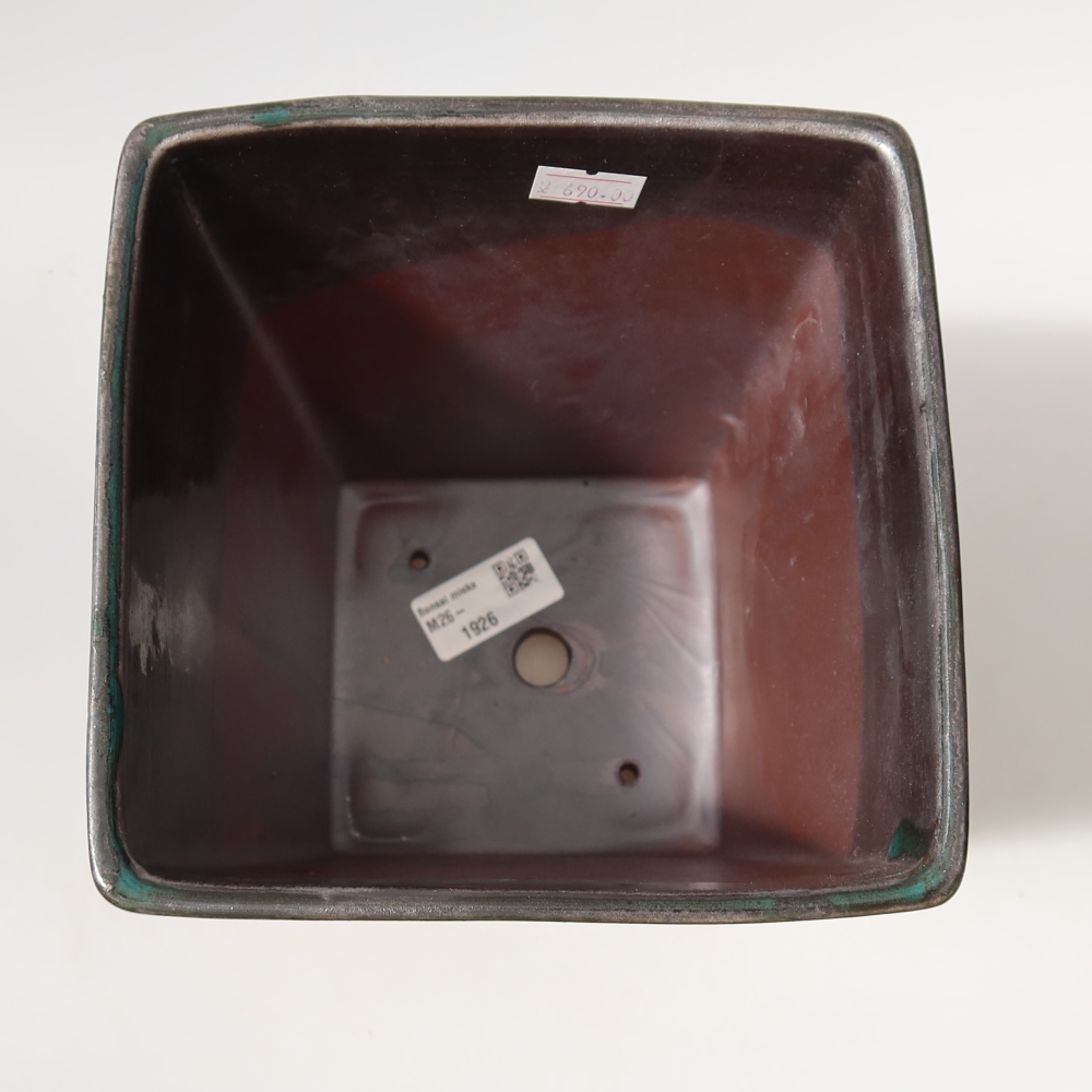 Vaso da bonsai in ceramica 15 x 15 x 19,5 cm, colore verde metallizzato