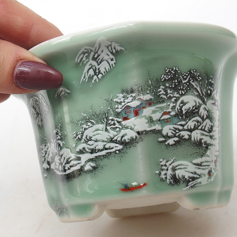 Ciotola per bonsai in ceramica 11,5 x 11,5 x 7 cm, colore zielony