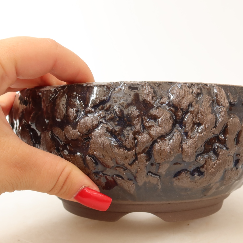 Vaso per bonsai in ceramica 17 x 17 x 8 cm, colore marrone