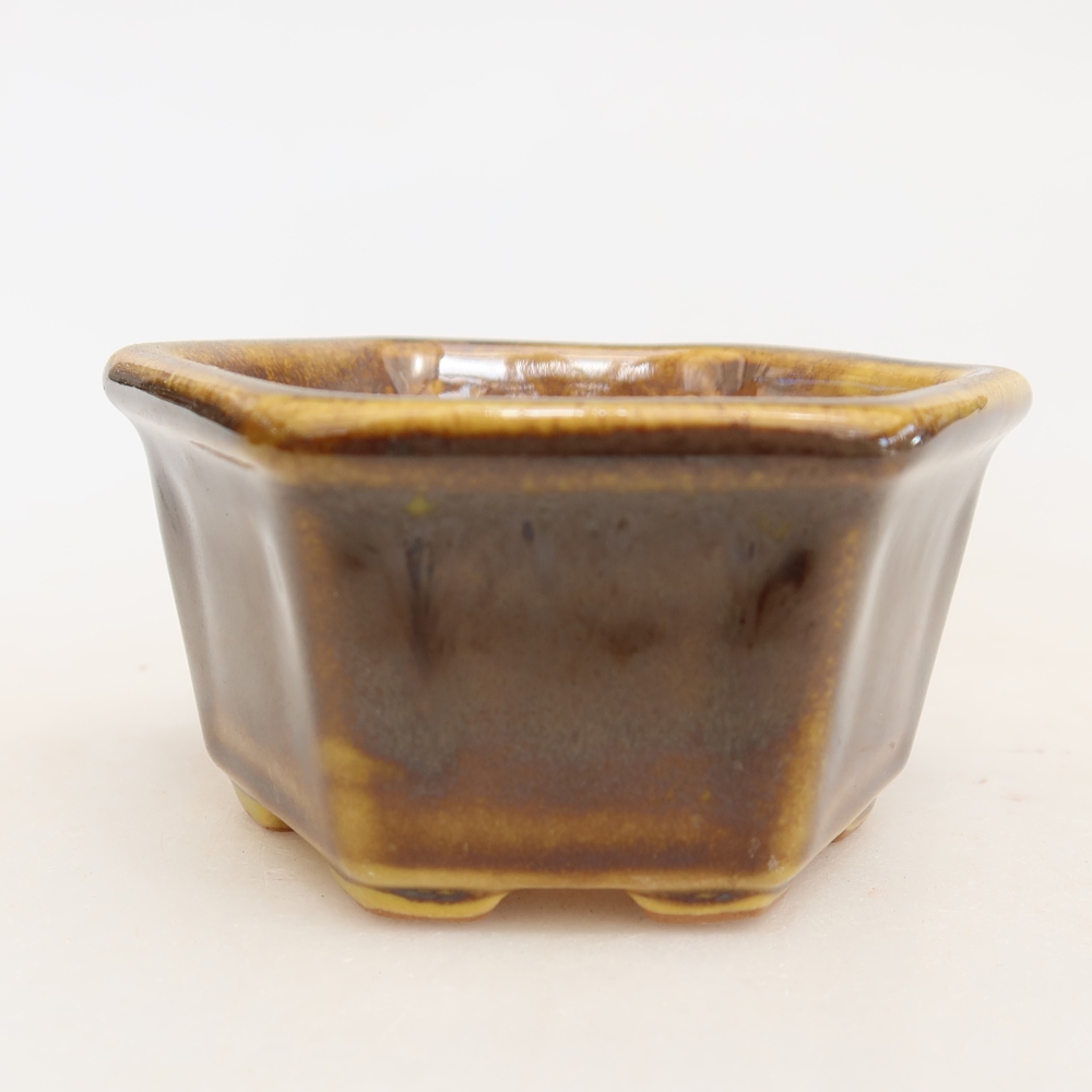 Vaso da bonsai in ceramica 7,5 x 7 x 4 cm, colore marrone-giallo